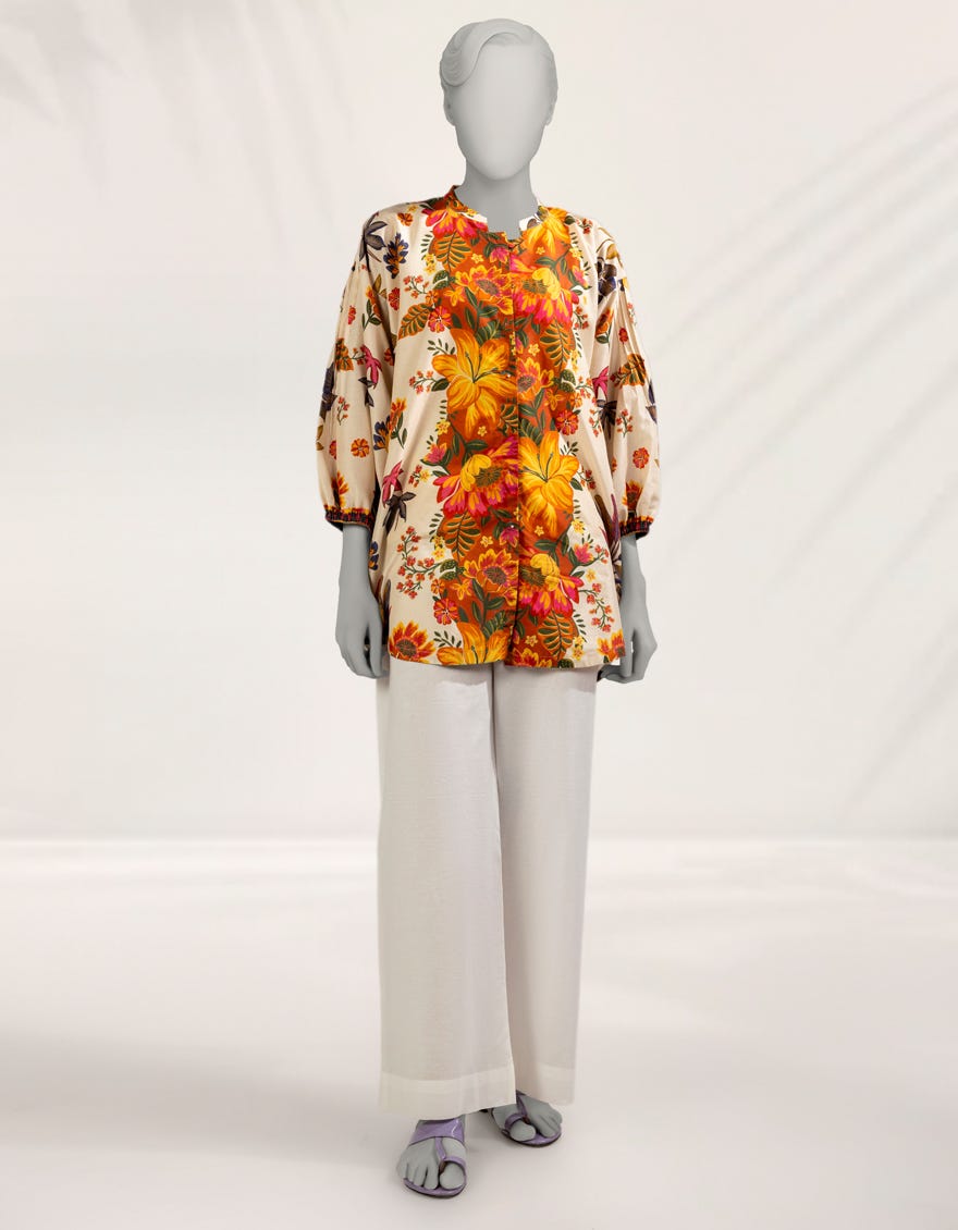 BEIGE LAWN DIGITAL PRINTED KURTA