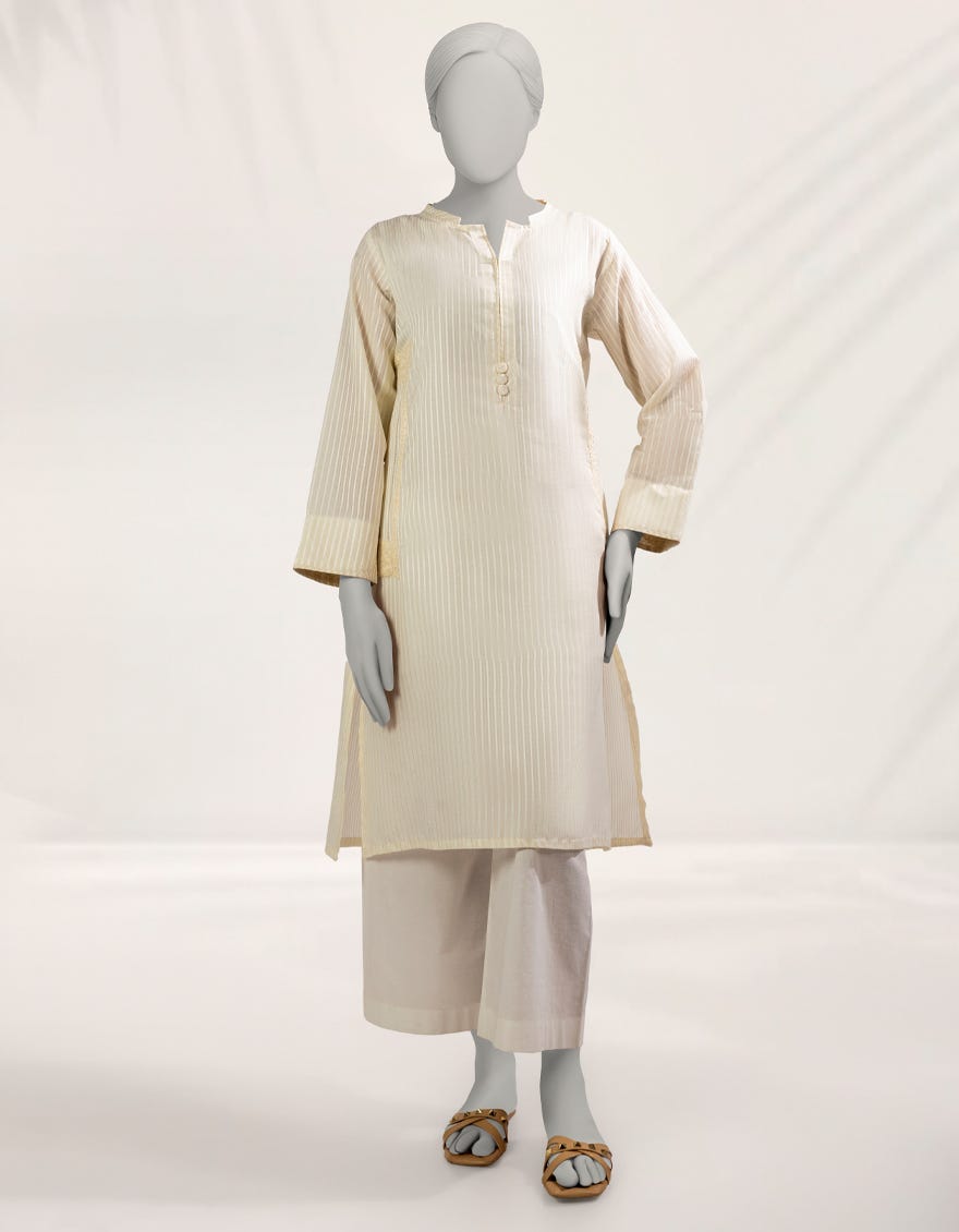OFF WHITE DOBBY EMBROIDERED KURTA