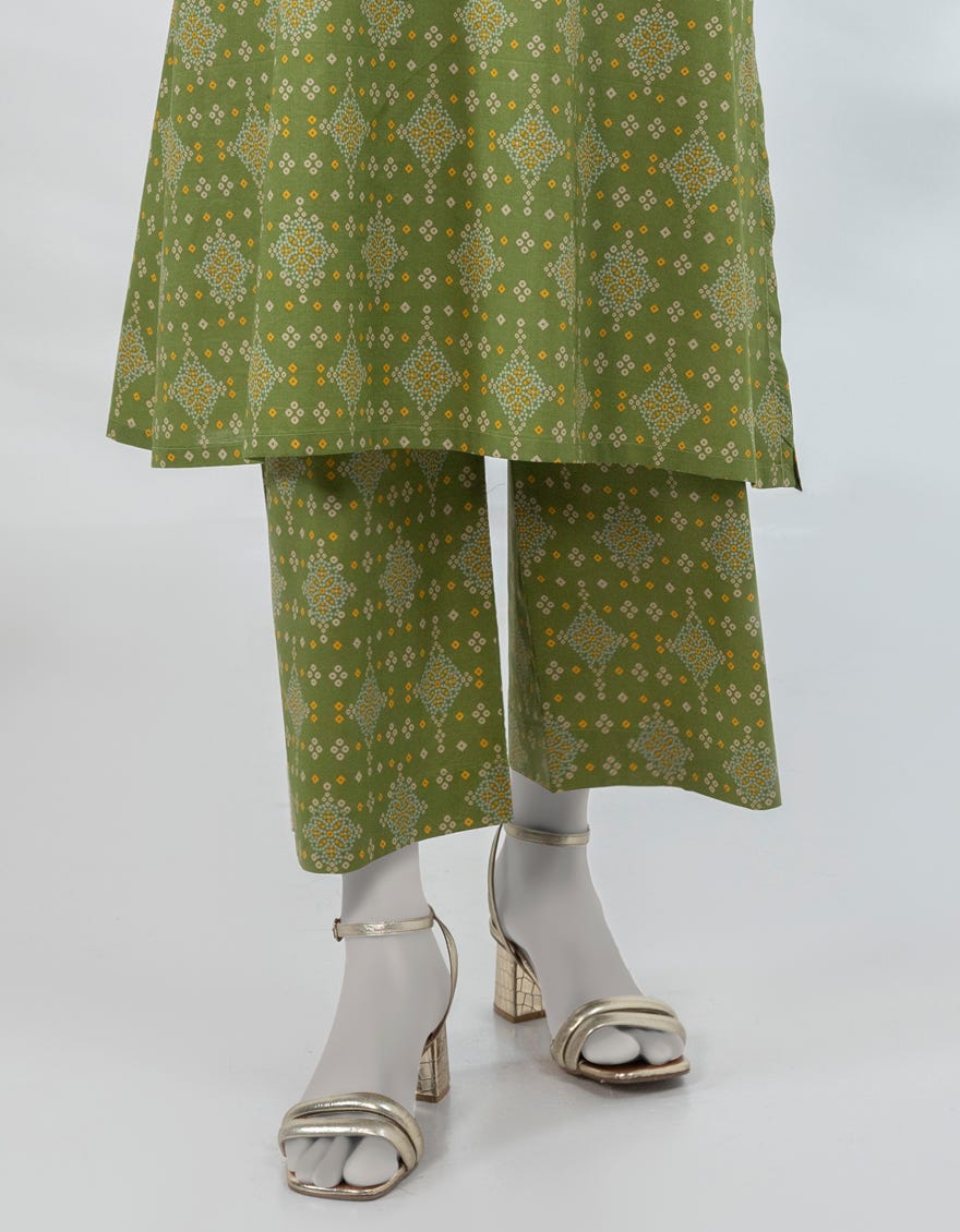 GREEN PRINTED LAWN TROUSERS
