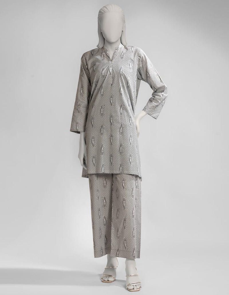 WHITE DYED PRINTED KURTA
