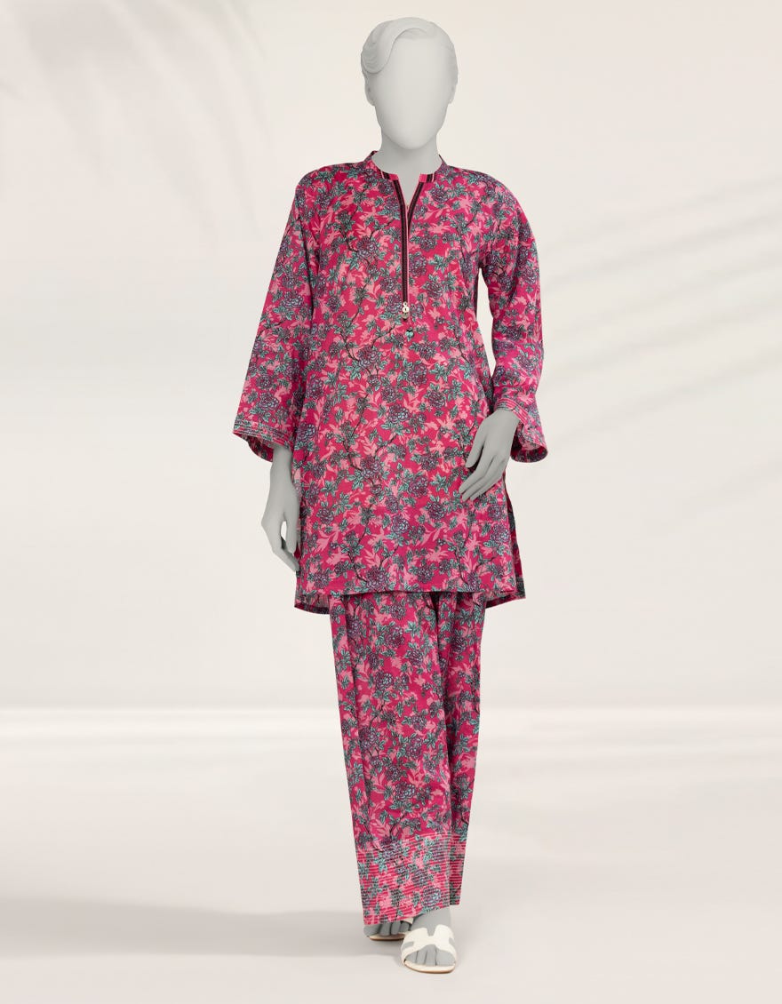 PINK PRINTED LAWN KURTA