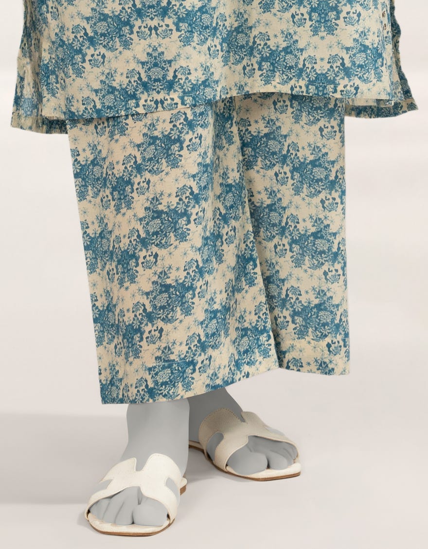 OFF WHITE PRINTED LAWN TROUSERS