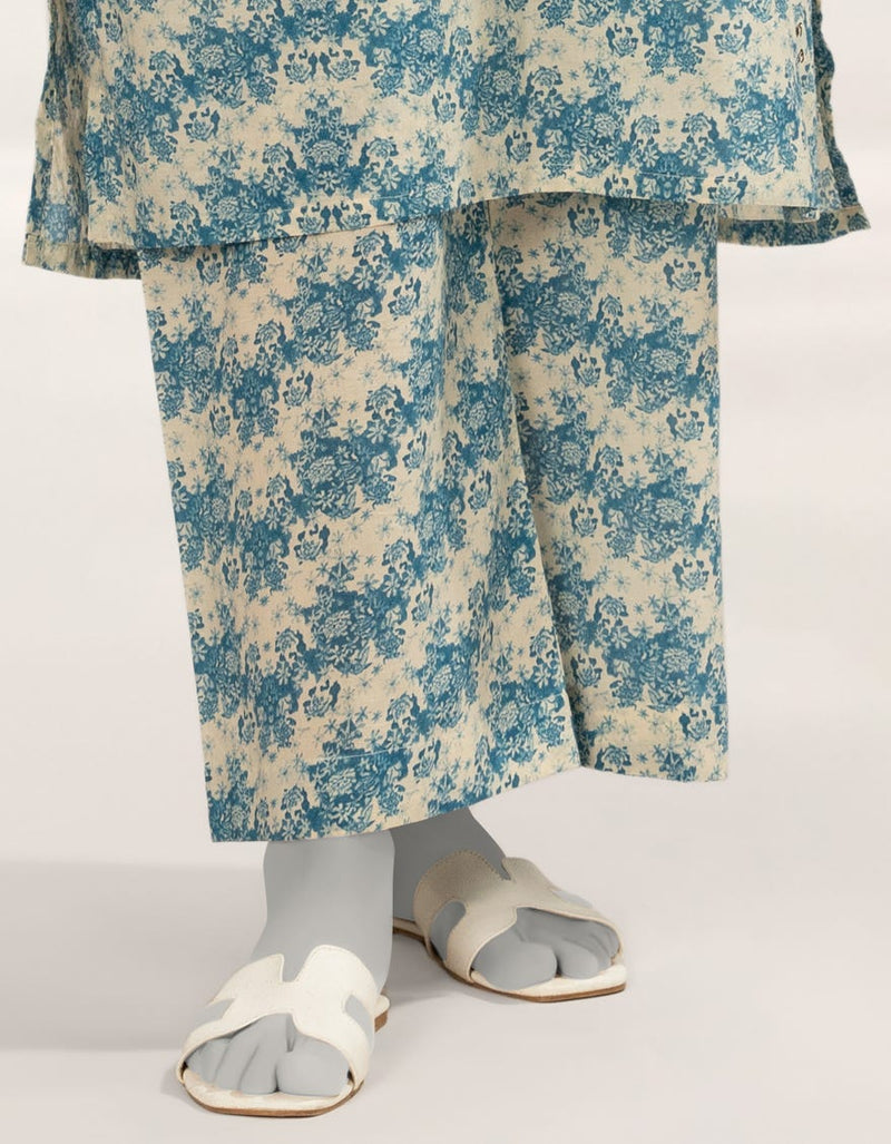 OFF WHITE PRINTED LAWN TROUSERS