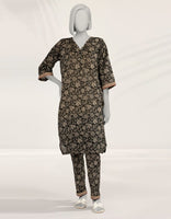 BLACK PRINTED LAWN KURTA