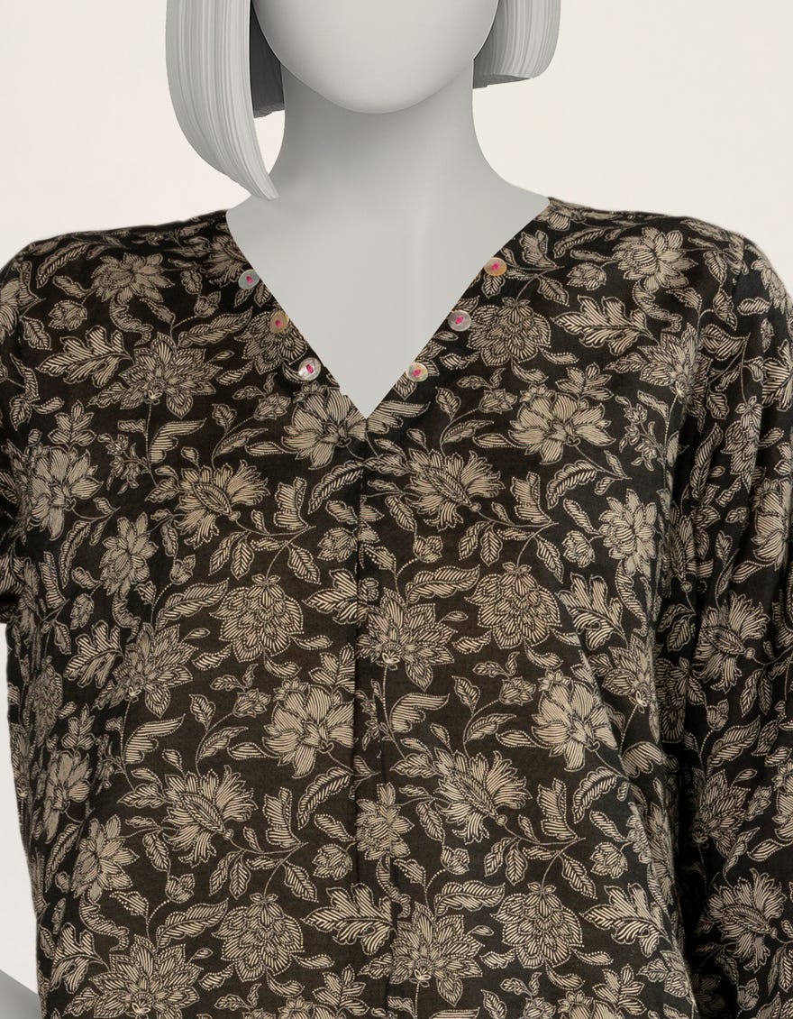 BLACK PRINTED LAWN KURTA