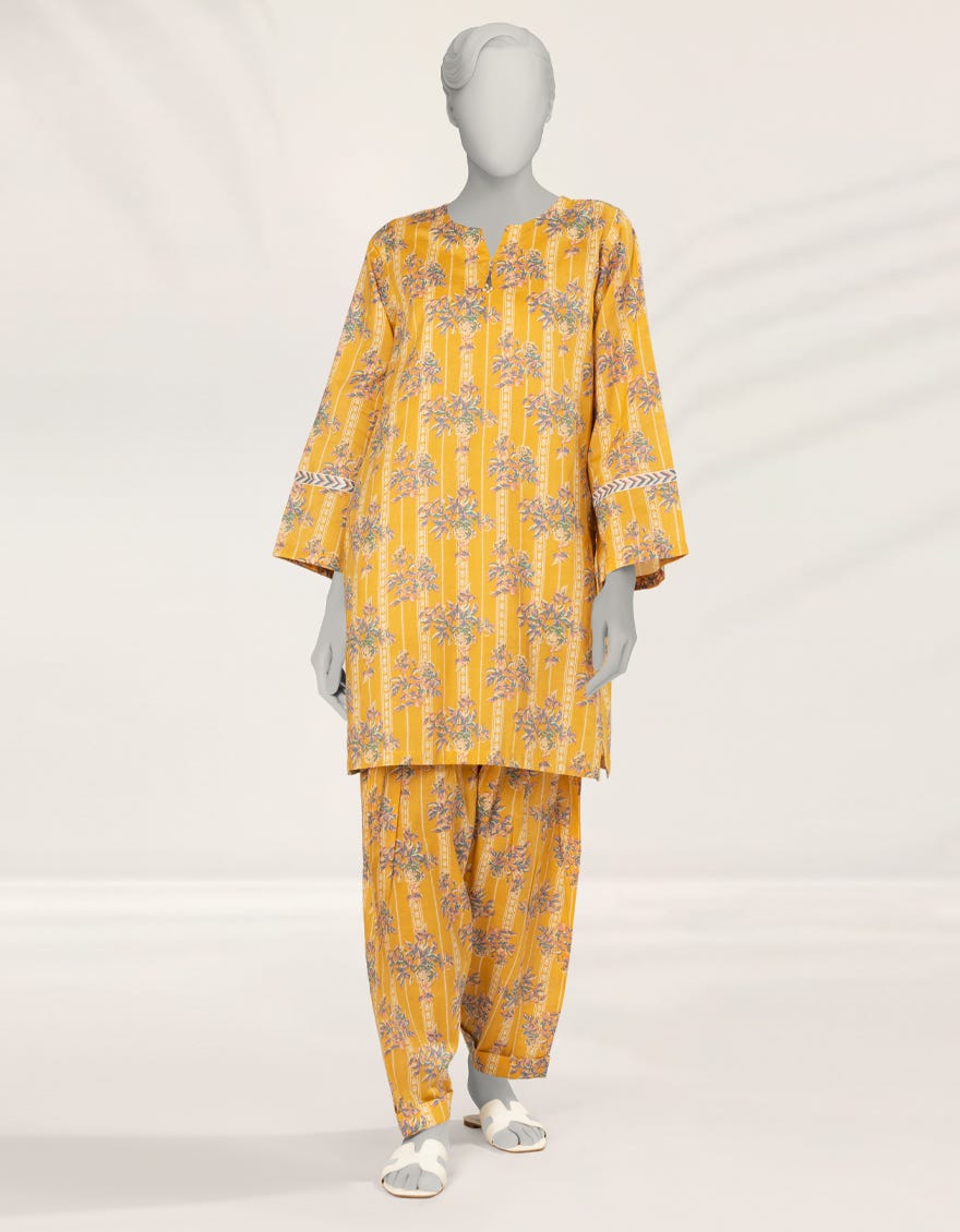 MUSTARD PRINTED LAWN KURTA