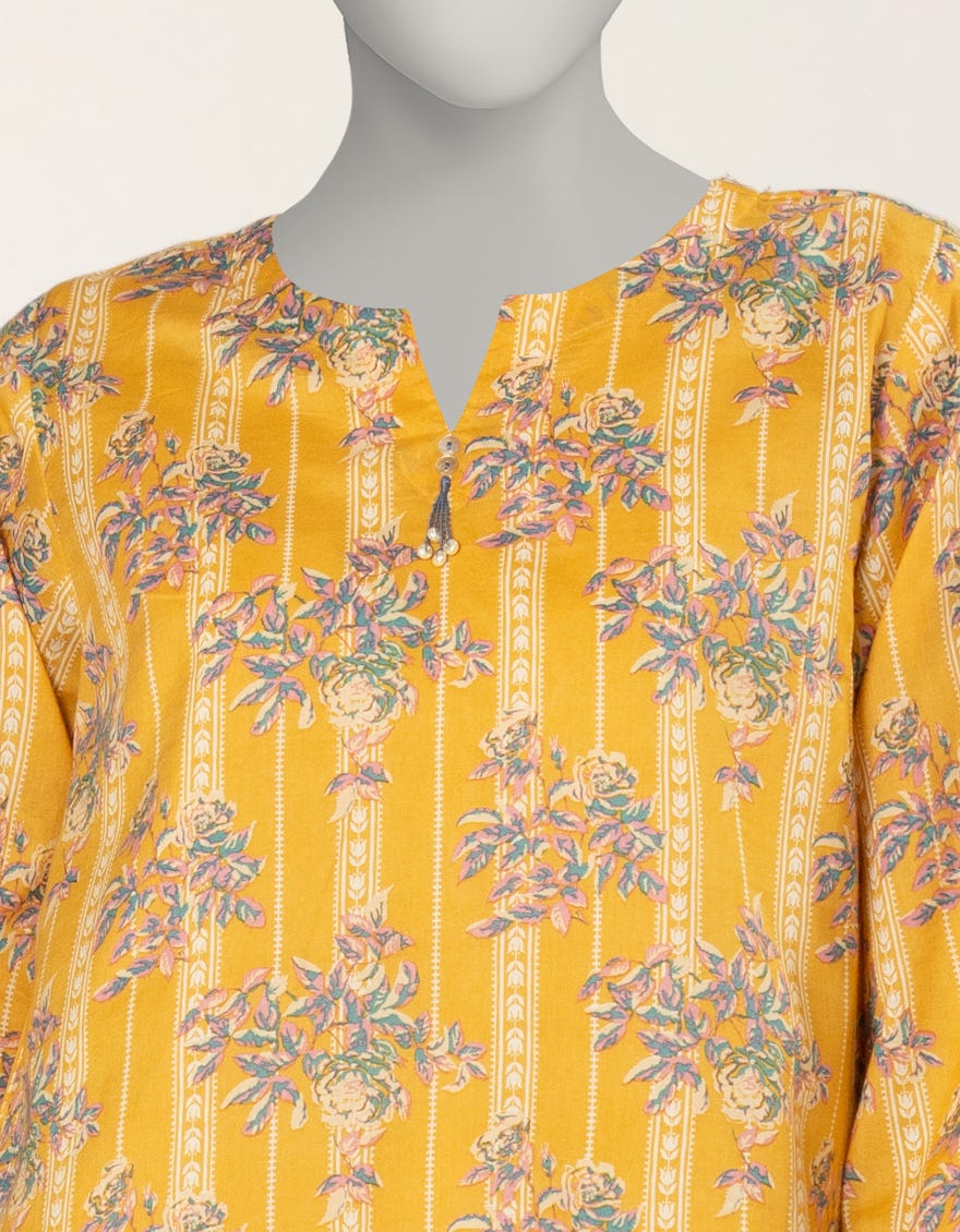 MUSTARD PRINTED LAWN KURTA