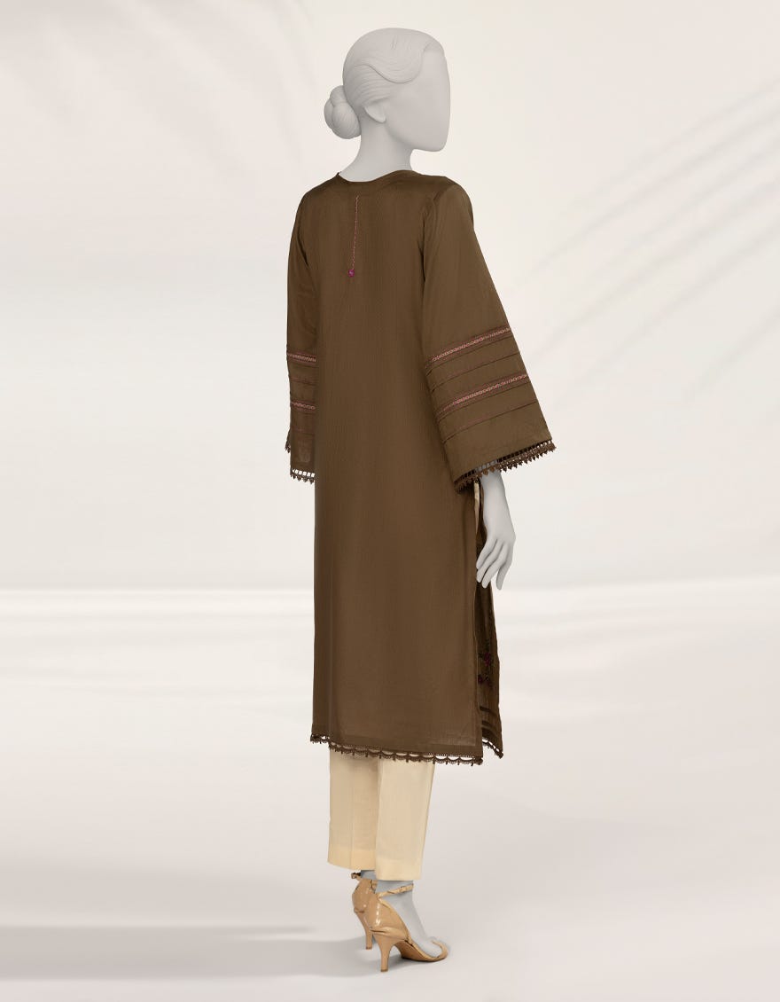 BROWN EMBROIDERED DOBBY KURTA