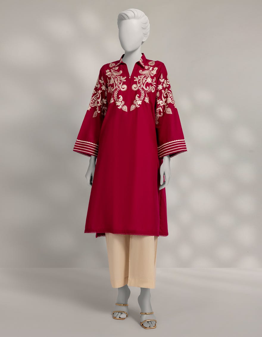 PINK DOBBY EMBROIDERED KURTA