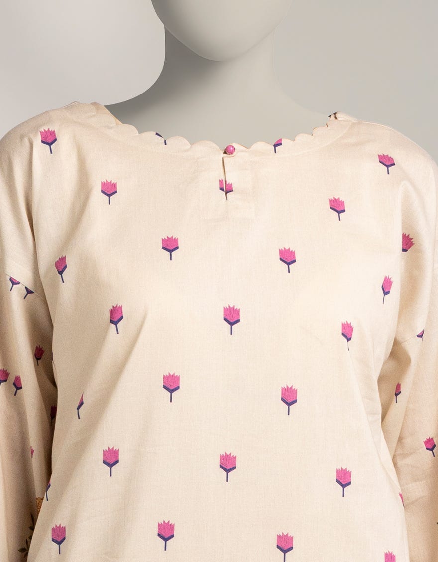 OFF WHITE CAMBRIC PRINTED KURTA