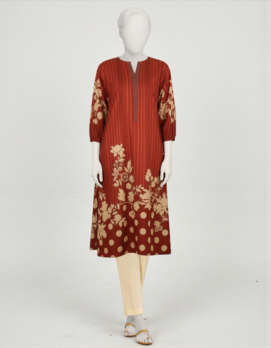 MAROON CAMBRIC PRINTED KURTA