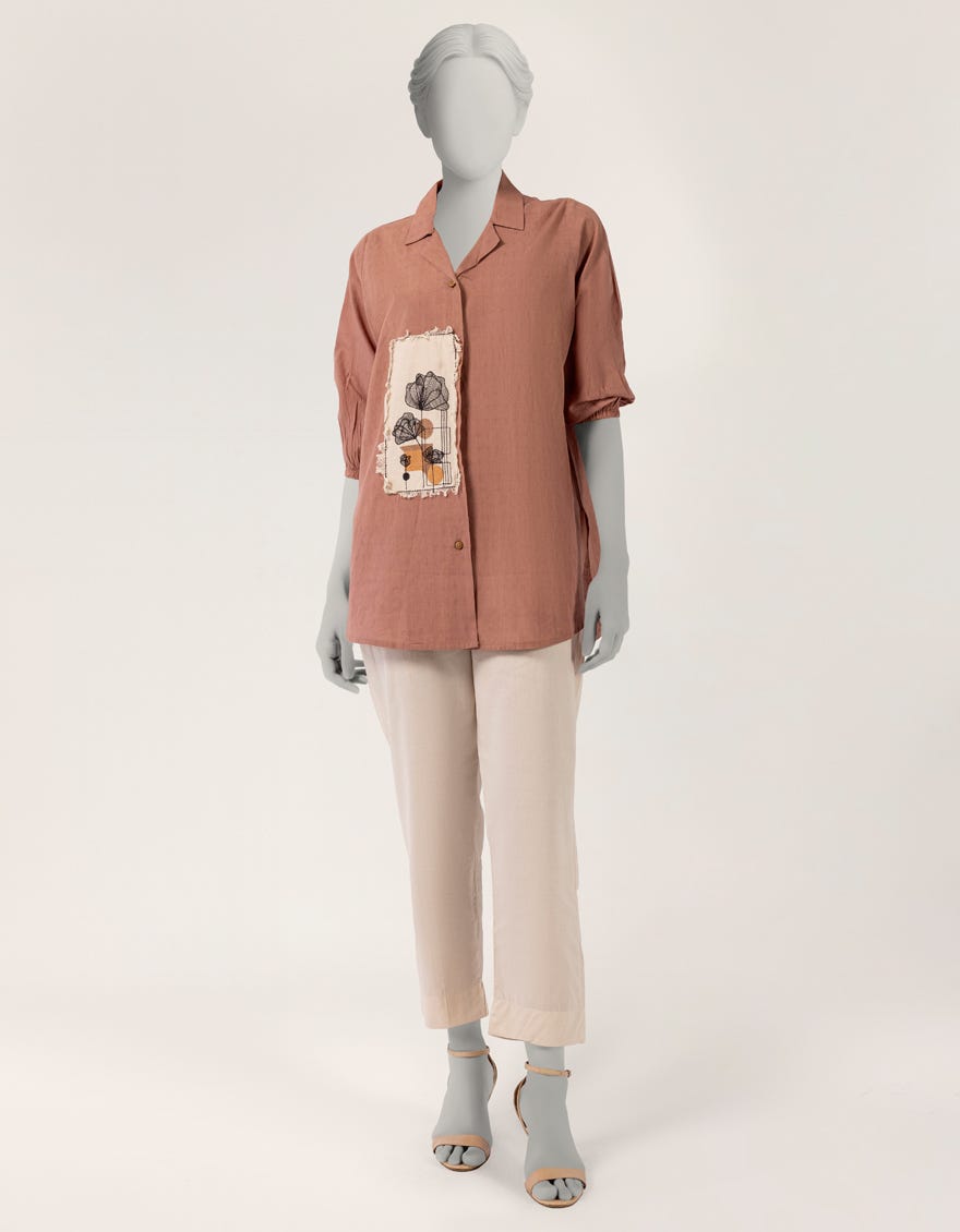 BROWN DOBBY EMBROIDERED KURTA