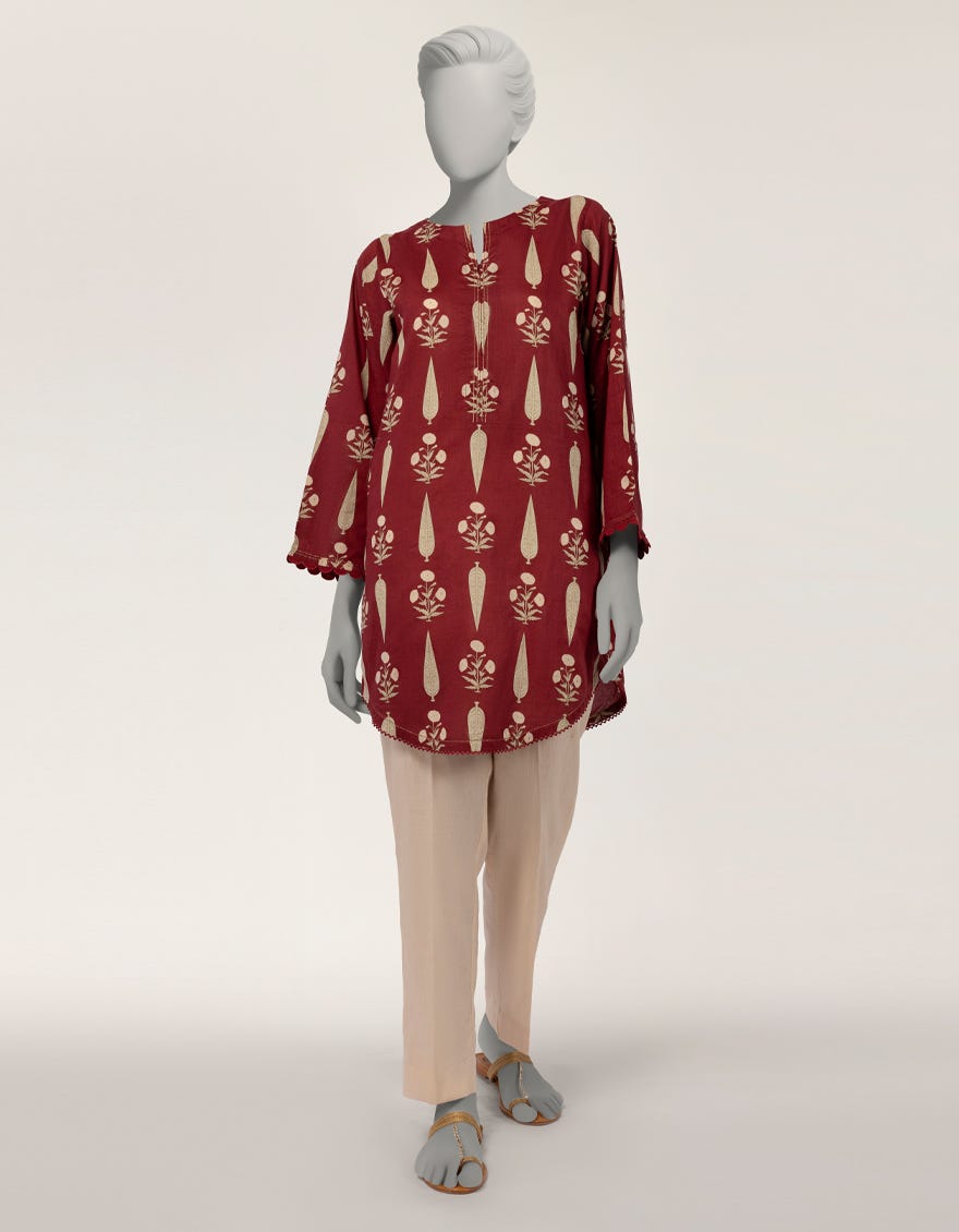 MAROON LAWN PRINTED KURTA