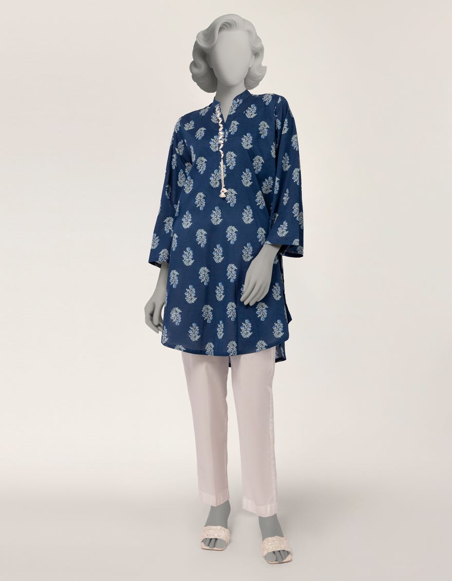 BLUE LAWN PRINTED KURTA