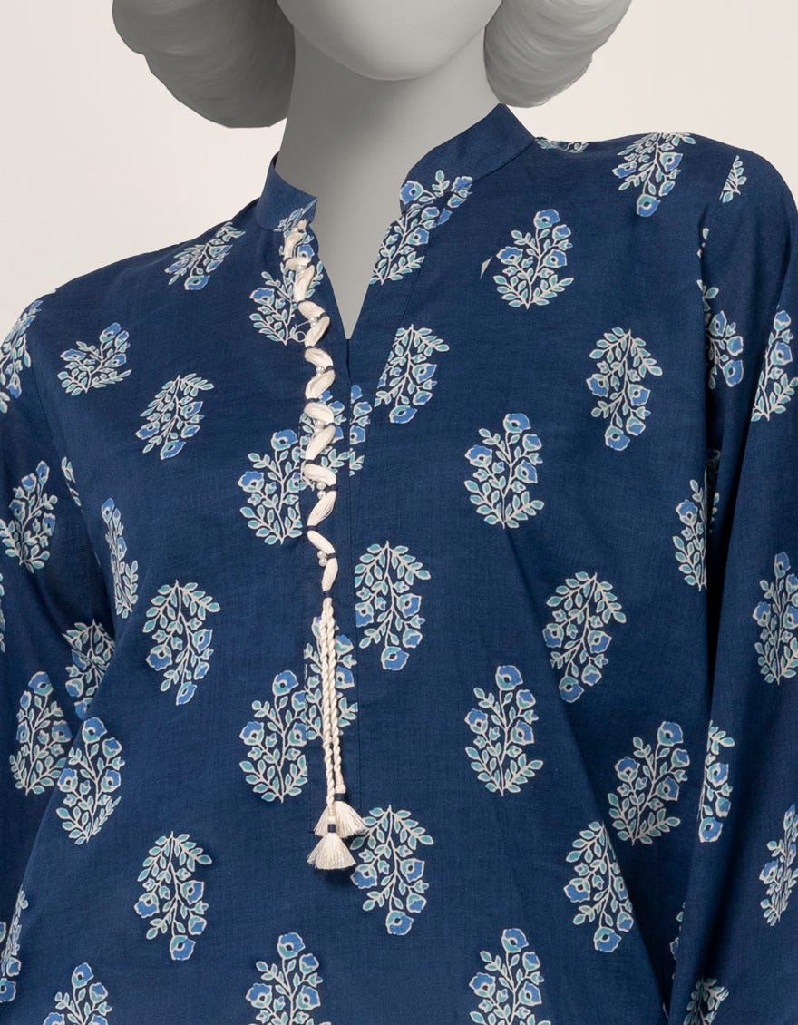 BLUE LAWN PRINTED KURTA