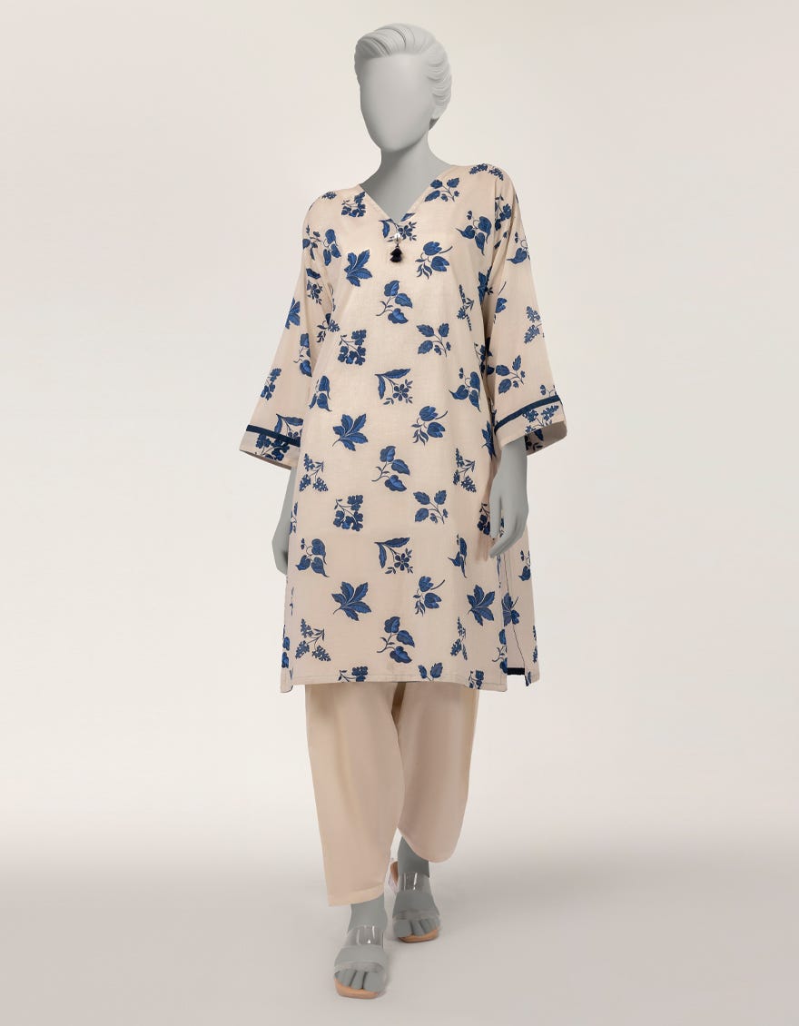 OFF WHITE LAWN PRINTED KURTA