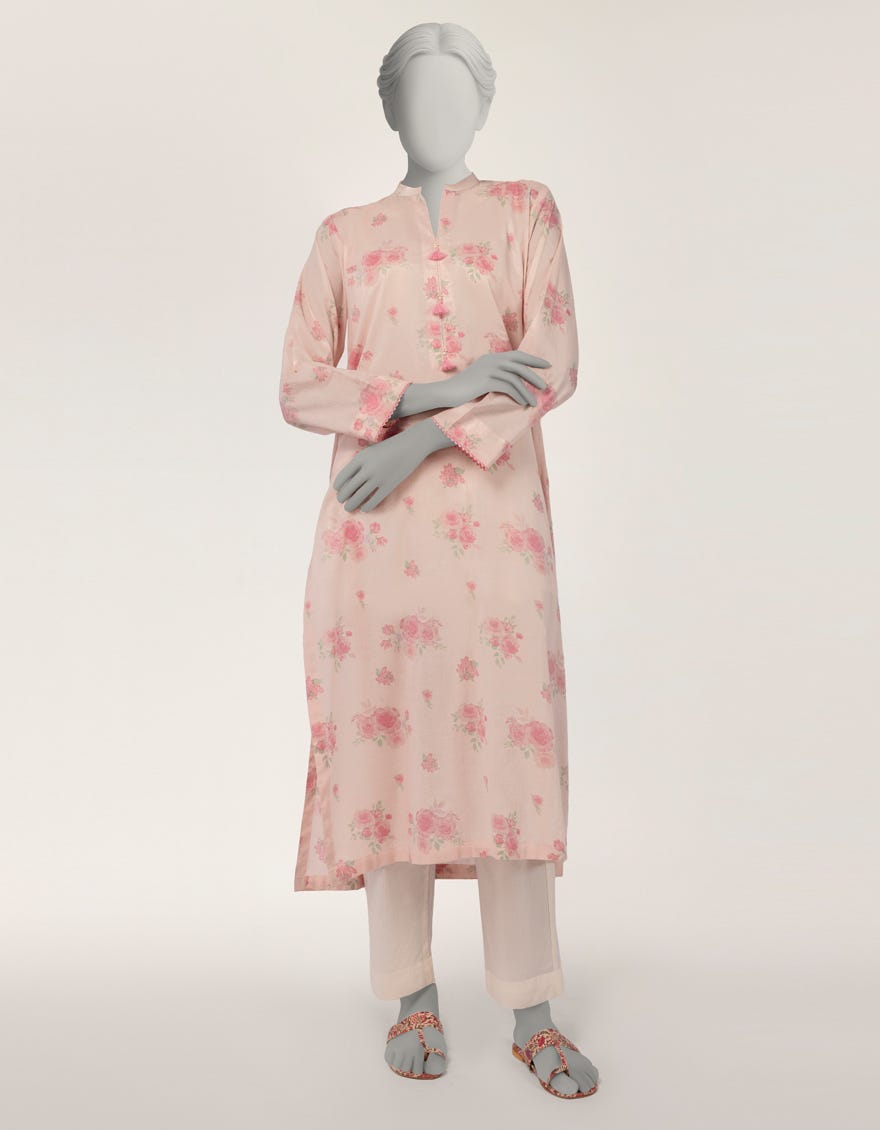 PINK LAWN PRINTED KURTA