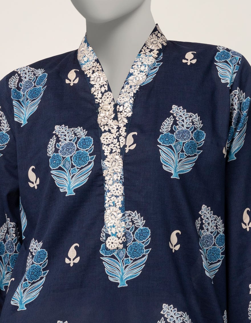BLUE LAWN EMBROIDERED KURTA
