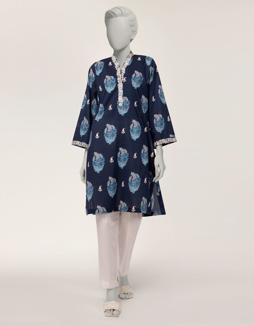 BLUE LAWN EMBROIDERED KURTA