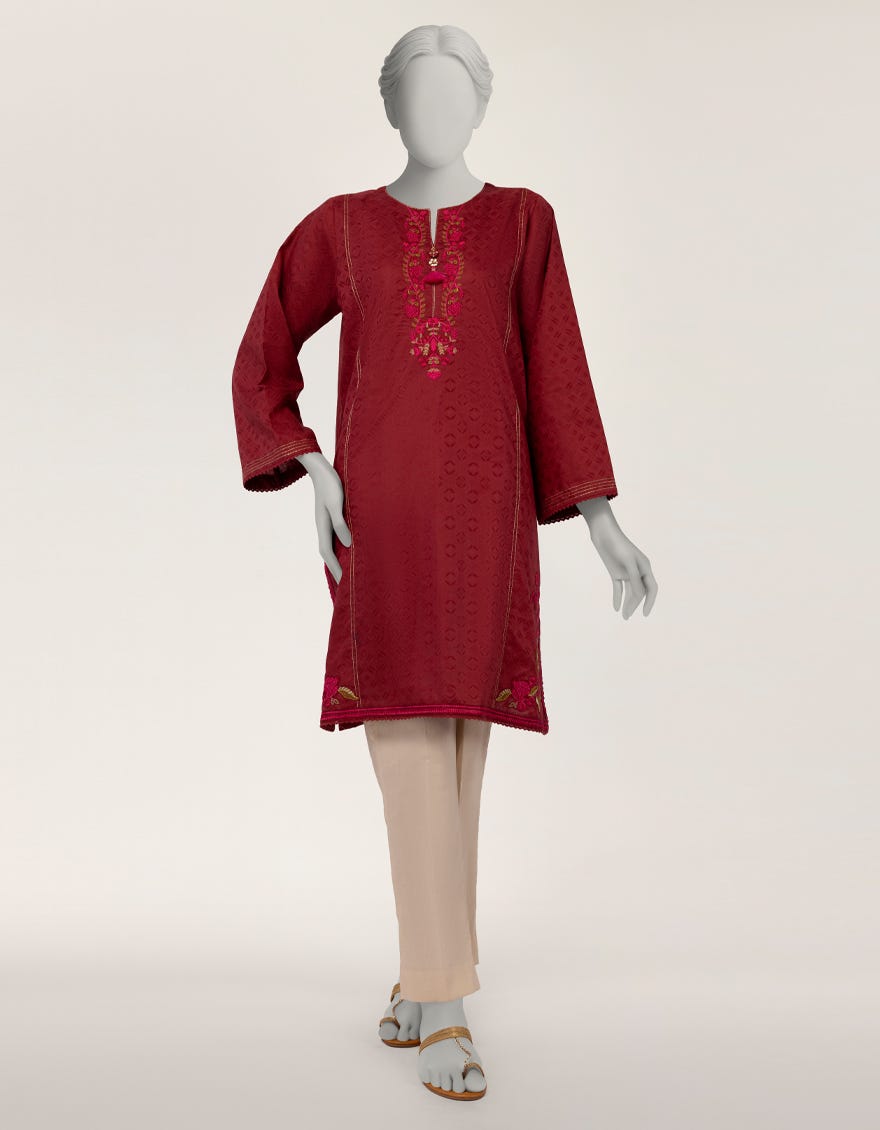 MAROON DOBBY EMBROIDERED KURTA