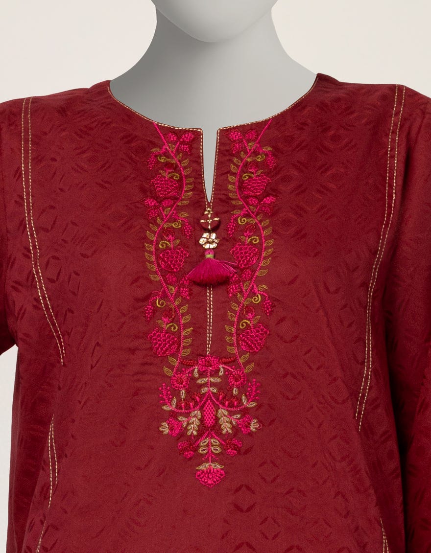 MAROON DOBBY EMBROIDERED KURTA