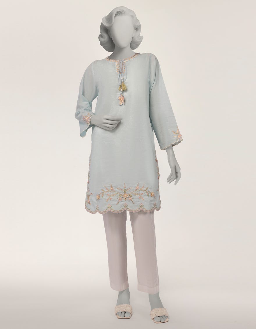 BEIGE DOBBY EMBROIDERED KURTI