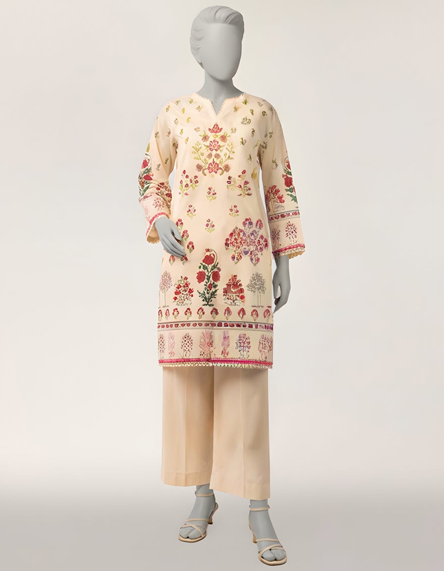IVORY LAWN EMBROIDERED KURTA
