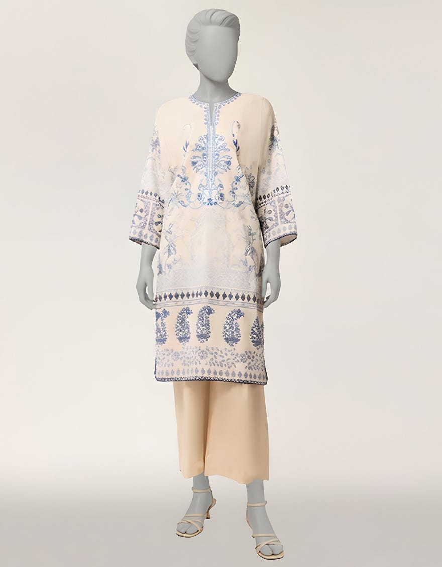 INDIGO LAWN EMBROIDERED KURTA