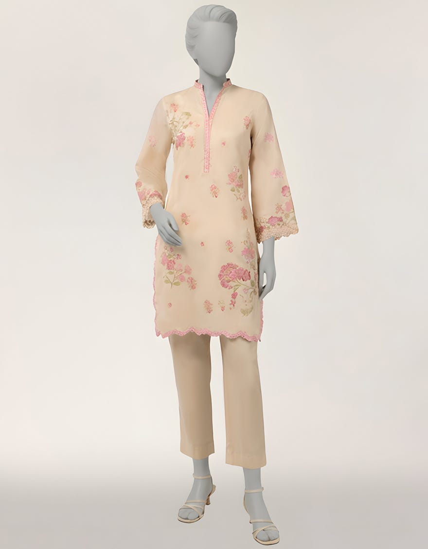 BEIGE LAWN EMBROIDERED KURTA