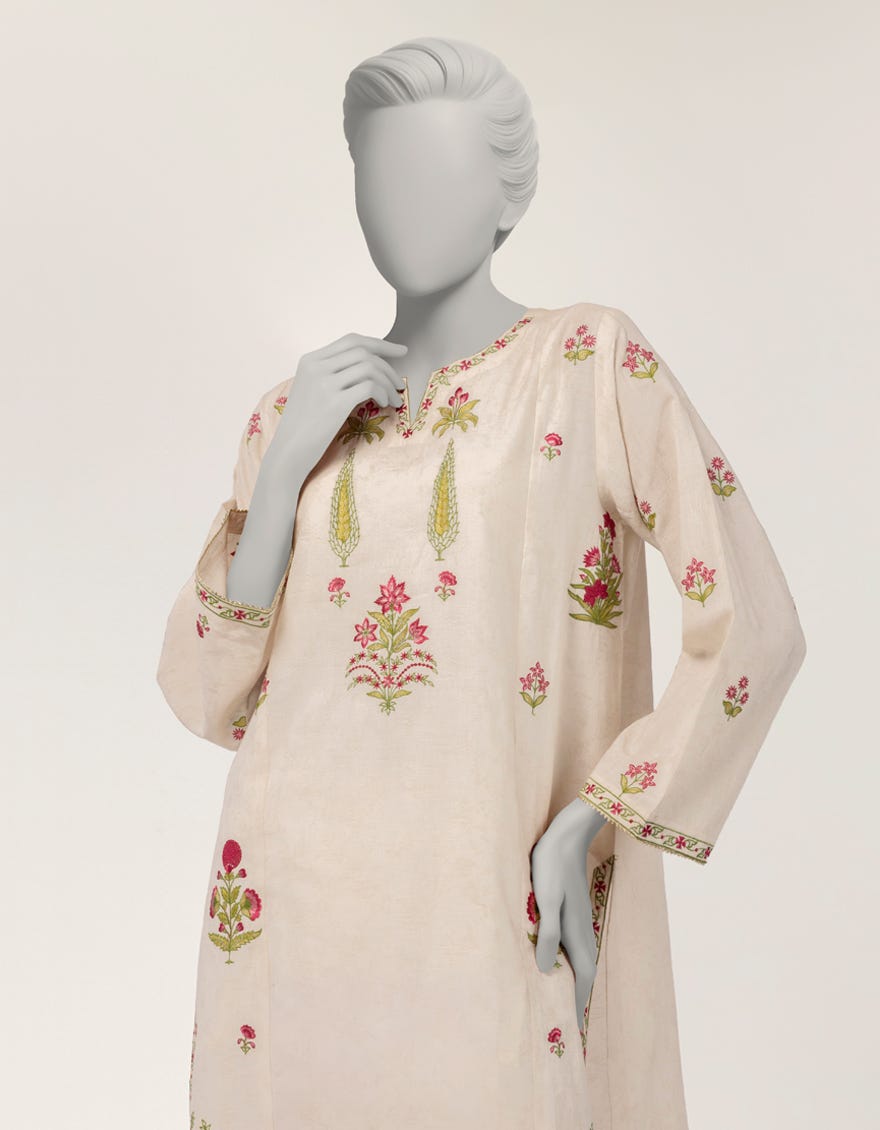 OFF WHITE DOBBY EMBROIDERED KURTA