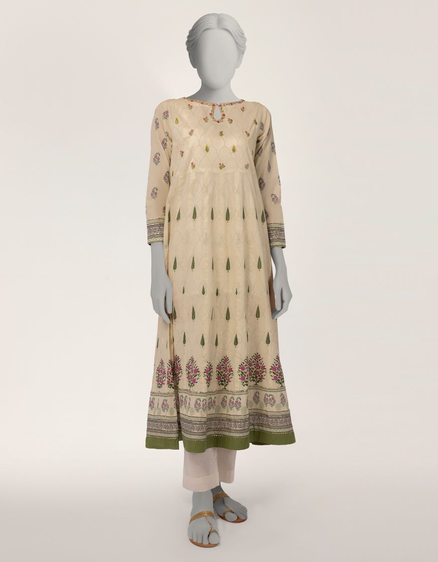 IVORY LAWN EMBROIDERED KURTA