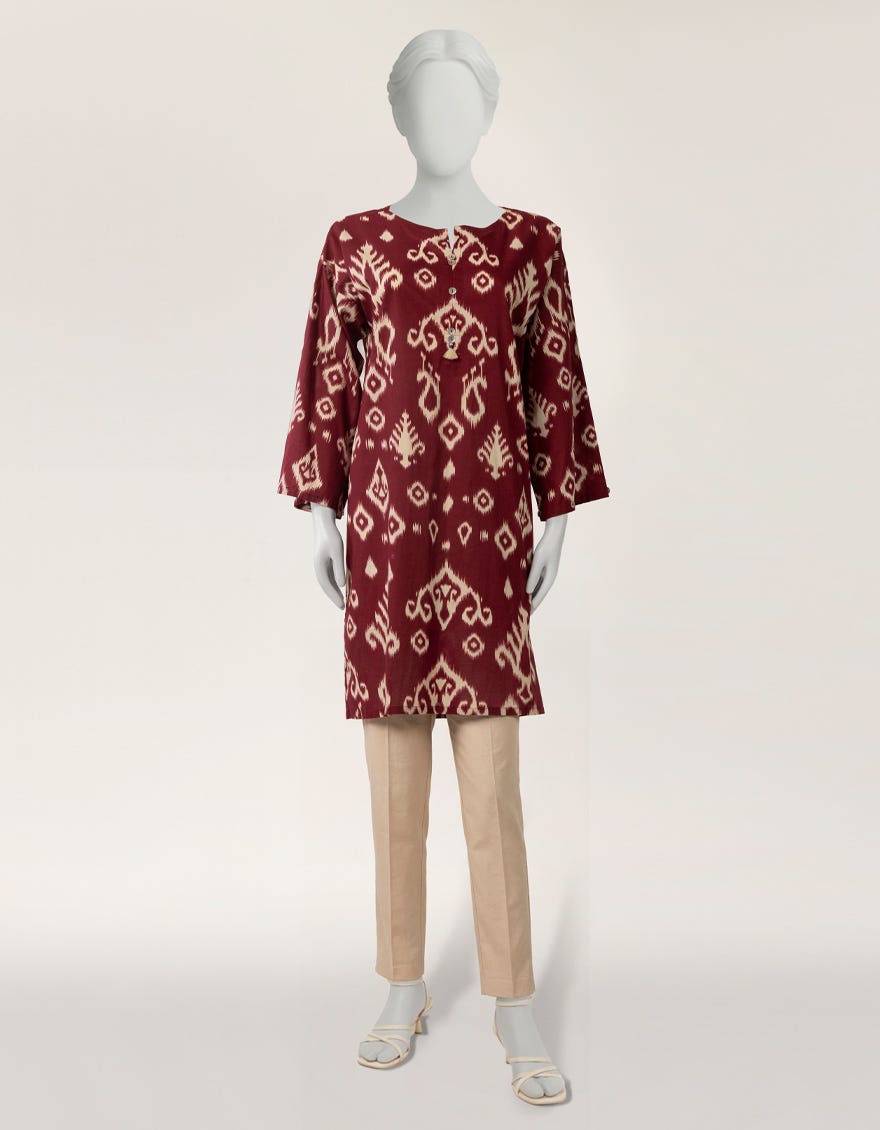 MAROON LAWN PRINTED KURTA