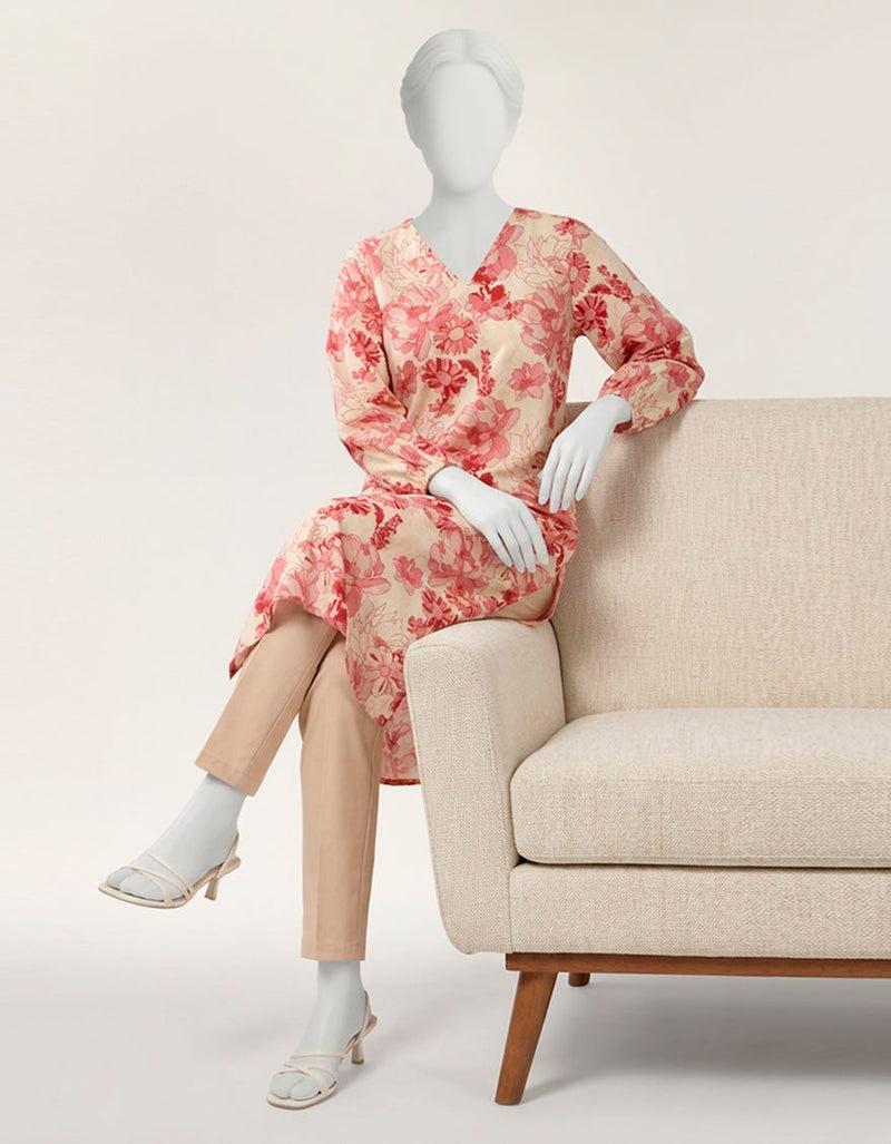 PINK LAWN PRINTED KURTI