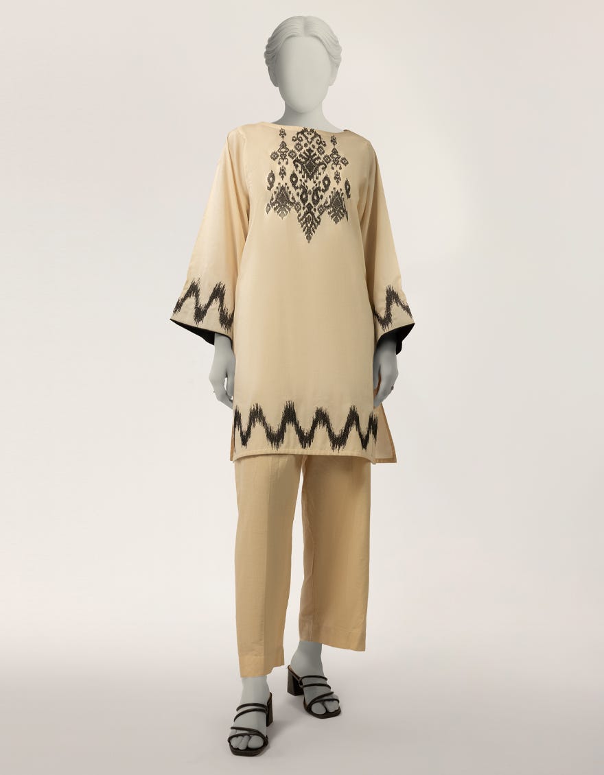 OFF WHITE LAWN EMBROIDERED KURTA