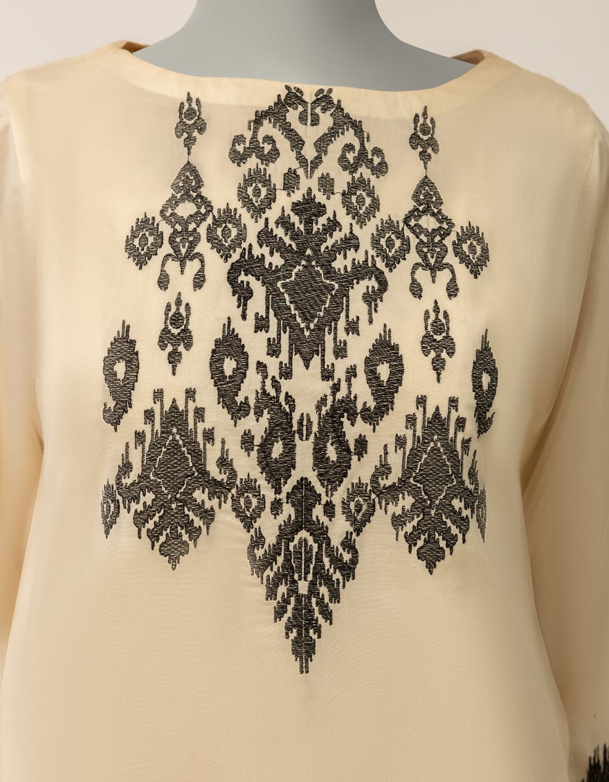 OFF WHITE LAWN EMBROIDERED KURTA