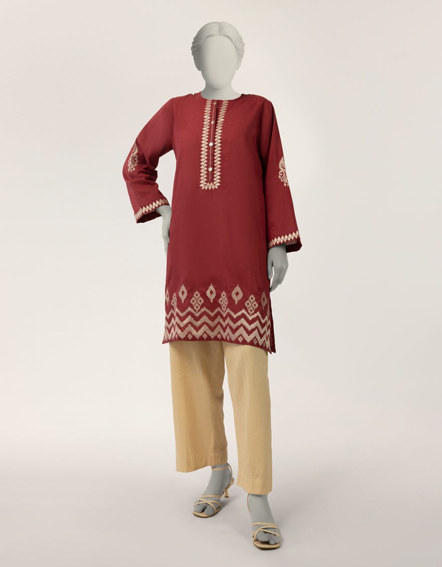 MAROON LAWN EMBROIDERED KURTA