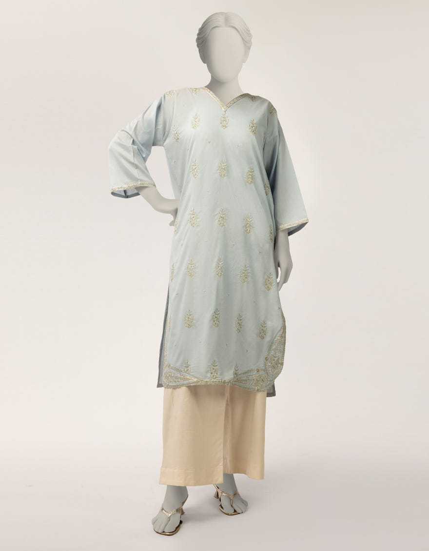 SKY BLUE LAWN EMBROIDERED KURTA