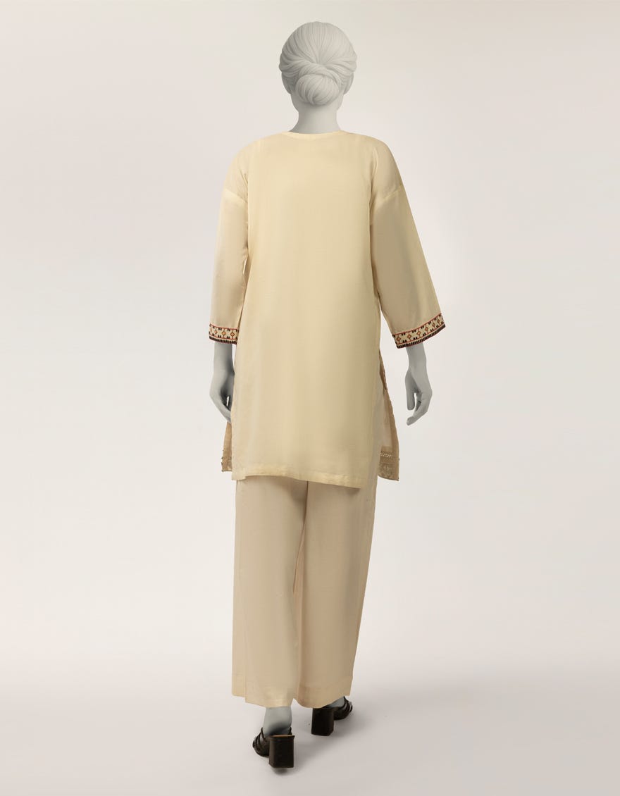 OFF WHITE LAWN EMBROIDERED KURTA