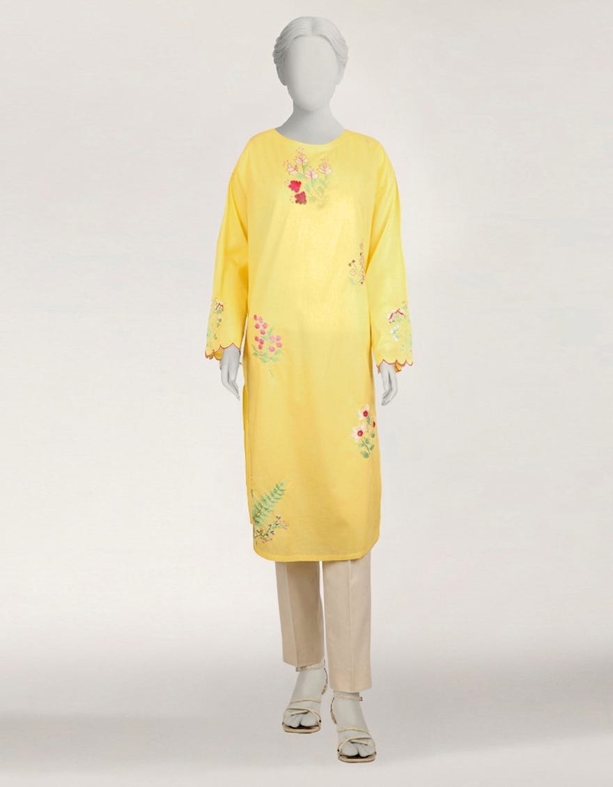 YELLOW LAWN EMBROIDERED KURTA