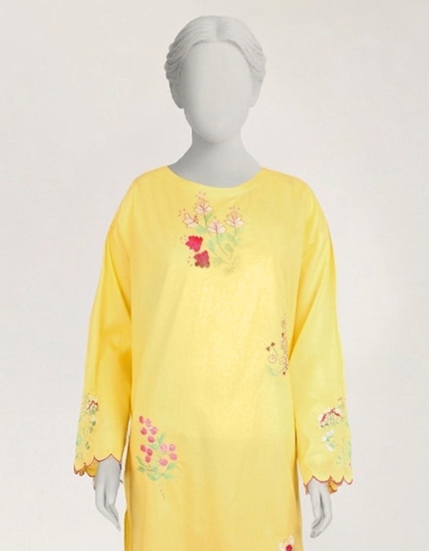 YELLOW LAWN EMBROIDERED KURTA