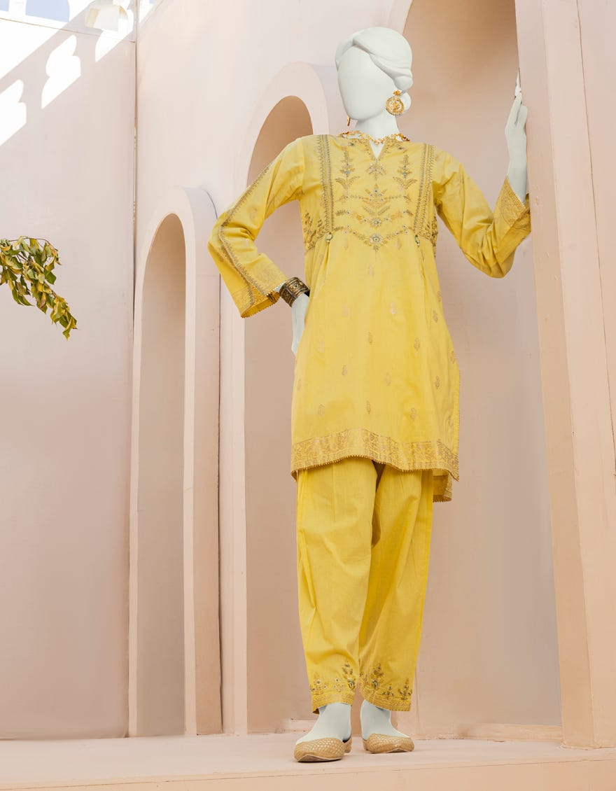 Yellow Lawn 2 Piece Stitched Dress | Jlawn-S-Jst-23-1604