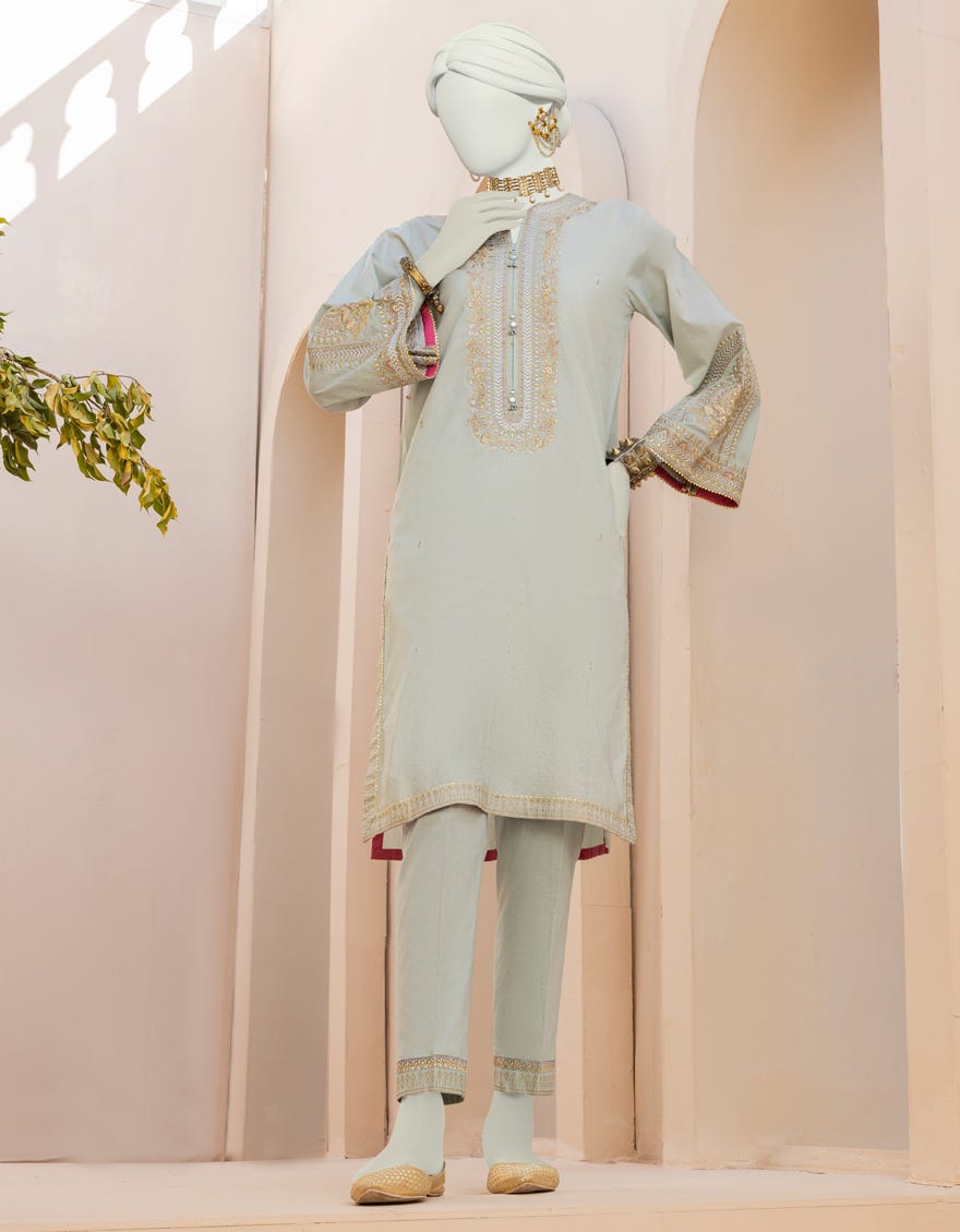Aqua Lawn 2 Piece Stitched Dress | Jlawn-S-Jst-23-1607