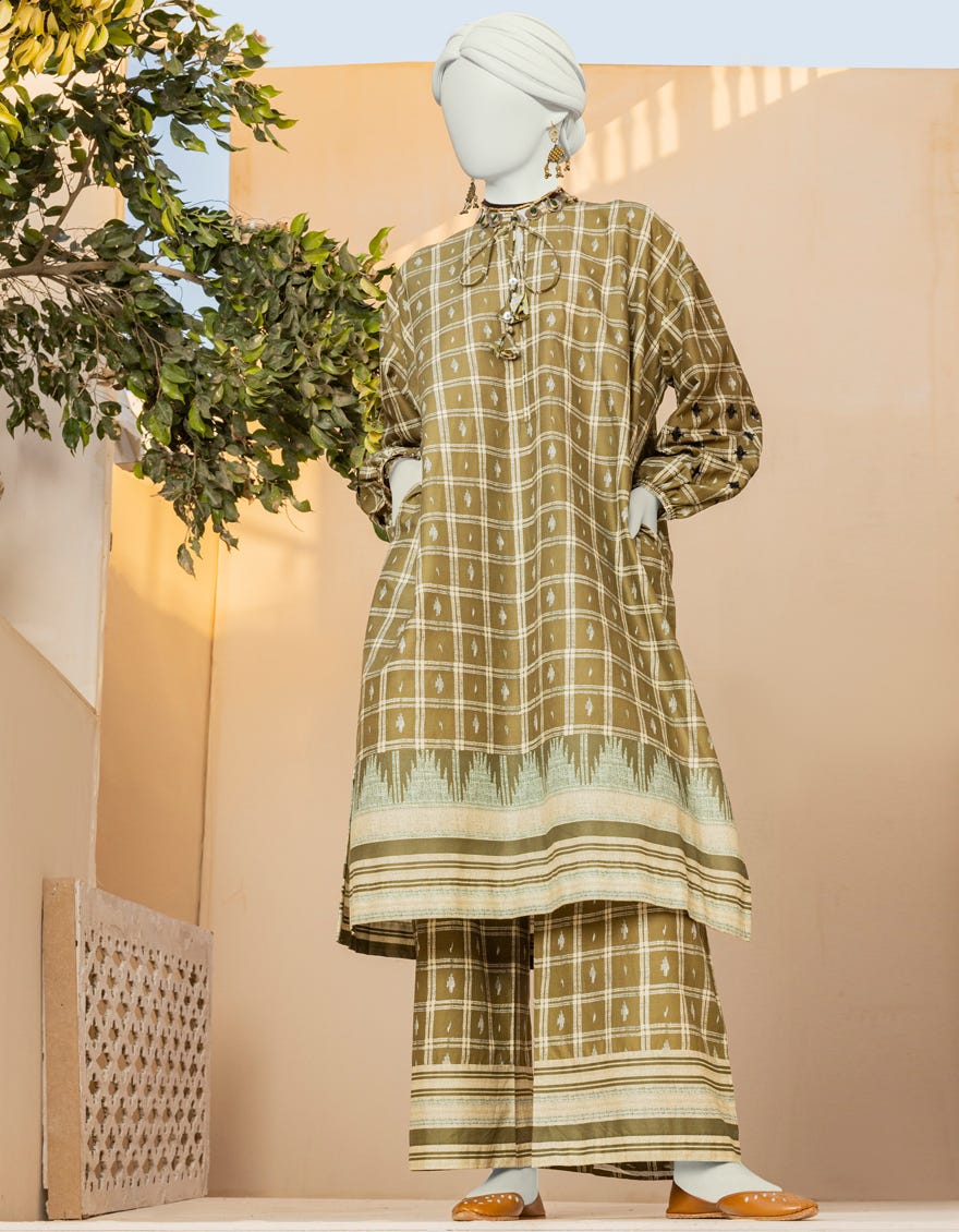 Mehndi Green Lawn 2 Piece Stitched Dress | Jlawn-S-Jst-23-1628