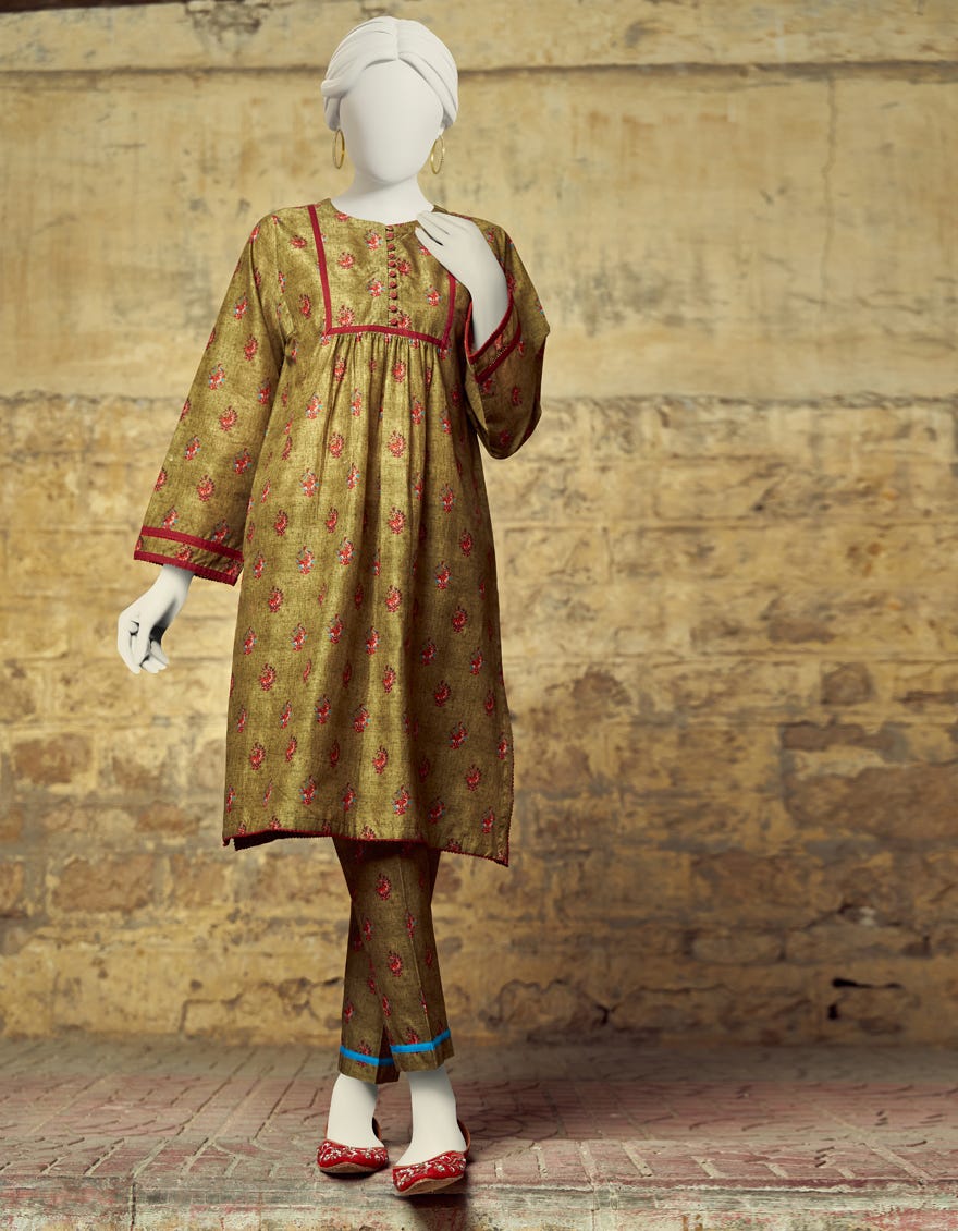 MEHNDI GREEN LAWN UNSTITCHED 2PC | JLAWN-S-JST-23-1635