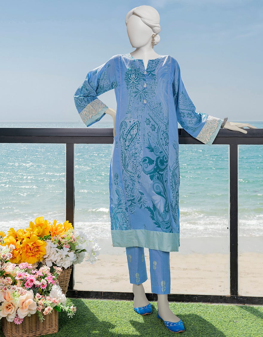 Blue Jacquard 2 Piece Stitched Dress | Jlawn-S-Jst-23-1651
