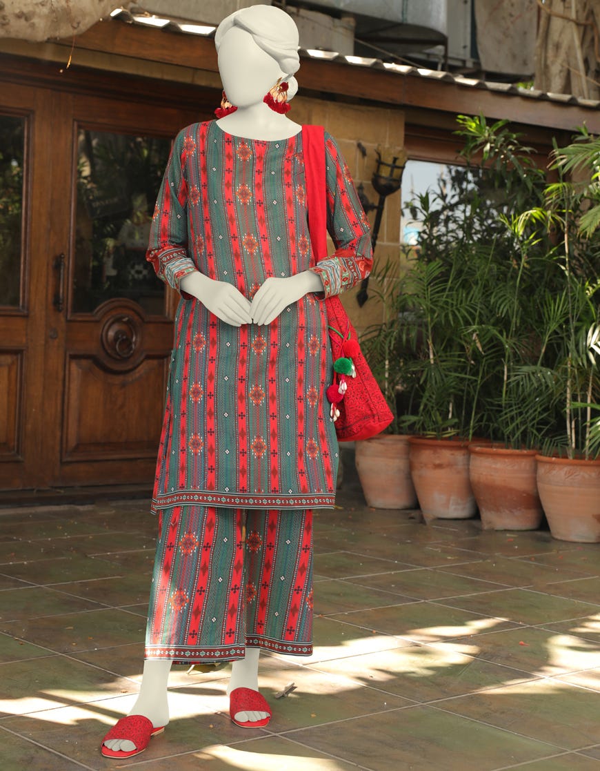 Green Lawn 2 Piece Stitched Dress | Jlawn-S-Jst-23-1668