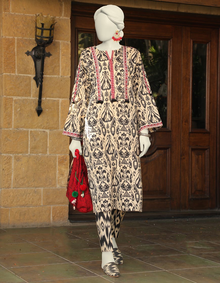 Black-Beige Lawn 2 Piece Stitched Dress | Jlawn-S-Jst-23-1673