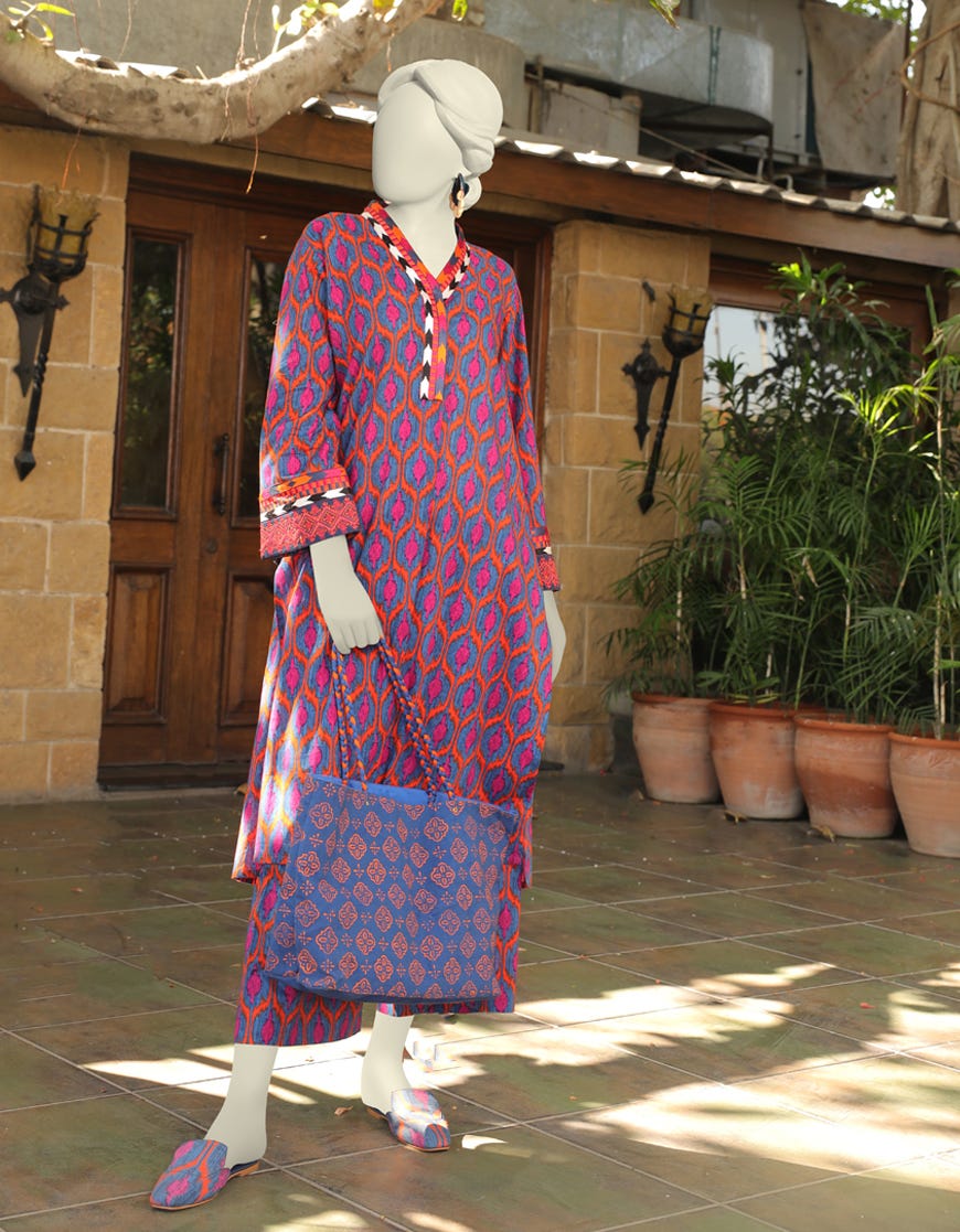 Blue-Orange Lawn 2 Piece Stitched Dress | Jlawn-S-Jst-23-1675