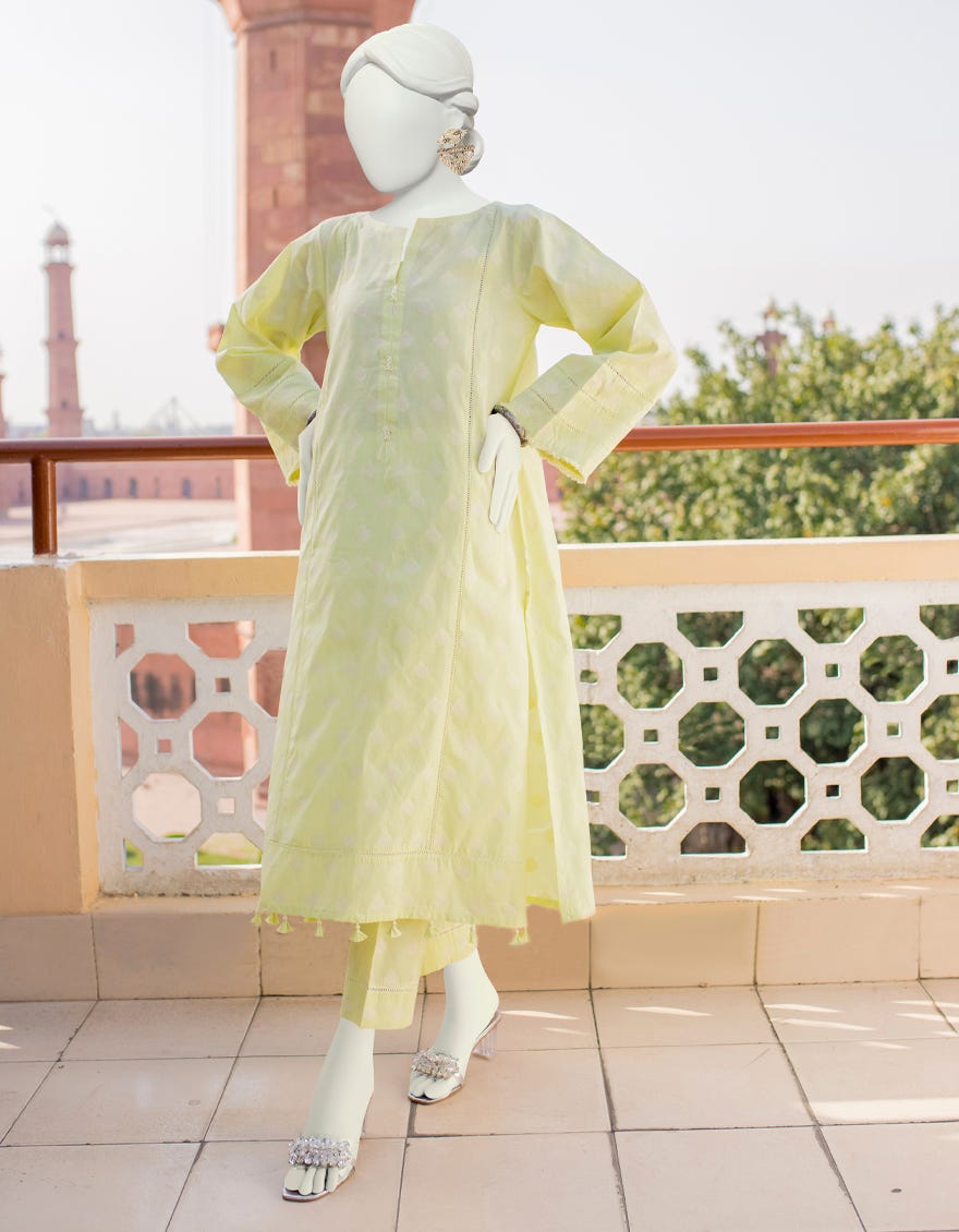 Lime Green Jacquard Unstitched 2 Piece Dress | Jlawn-S-Jst-23-1685