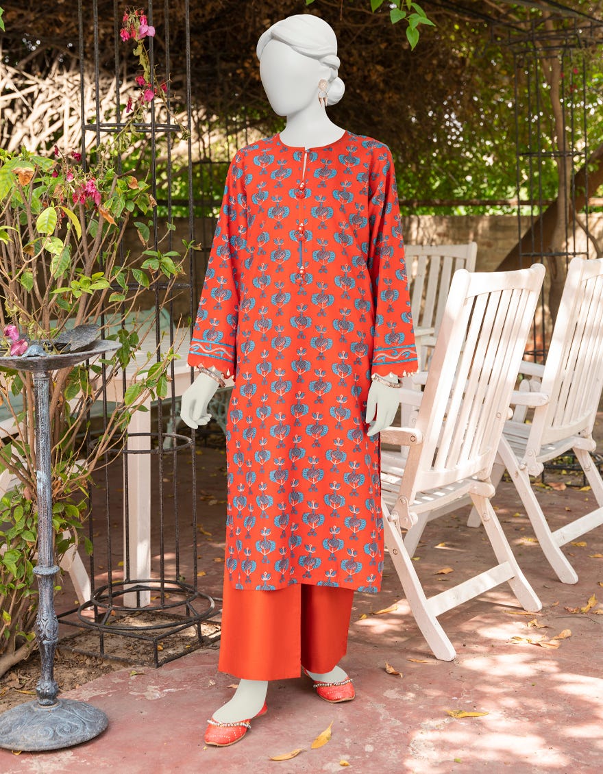Red Orange Lawn Unstitched 2 Piece Dress | Jlawn-S-Jst-23-1689